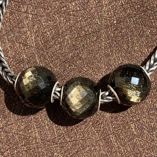 Elegant Faceted Golden Obsidian Stone Mini Round Bead Natural Gemstone with Small Core for European Trollbeads Bracelets and Pandora Bangles