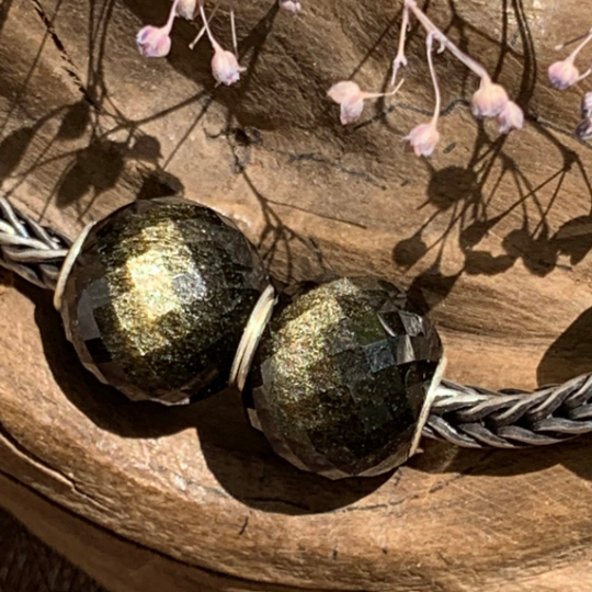 Elegant Faceted Golden Obsidian Stone Mini Round Bead Natural Gemstone with Small Core for European Trollbeads Bracelets and Pandora Bangles