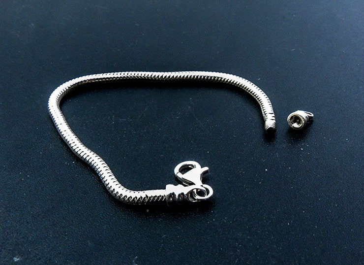 Sterling Plated Silver Bracelet with Basic Clasp Snake Chain Suitable for Pendants and Charms