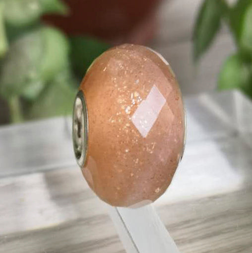 Faceted Natural Orange Moonstone Amazing Bead with Silver Core for European Charm Bracelets