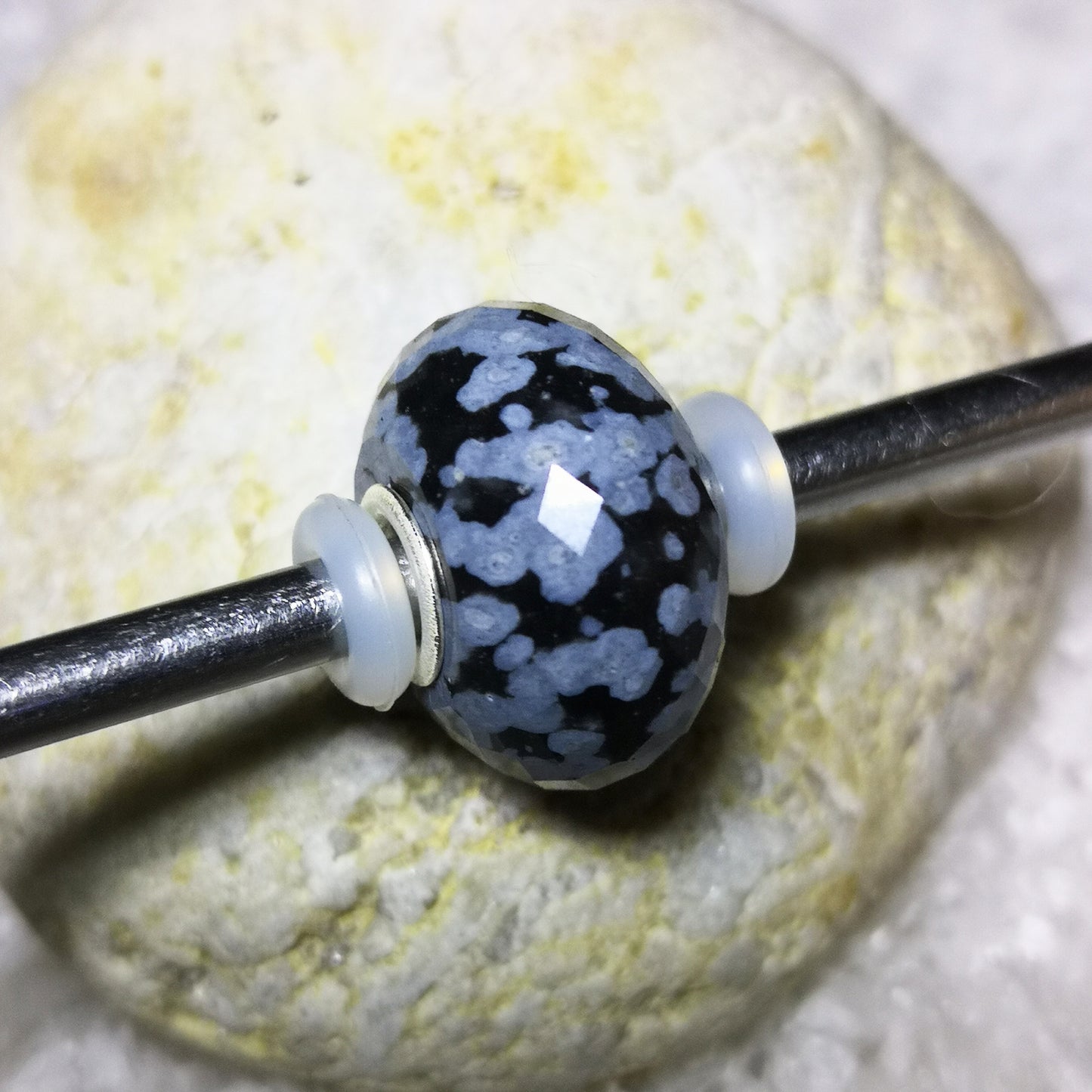 European Core Sterling Snowflake Stone Beads for Women with Small Core Compatible Trollbeads Bracelet
