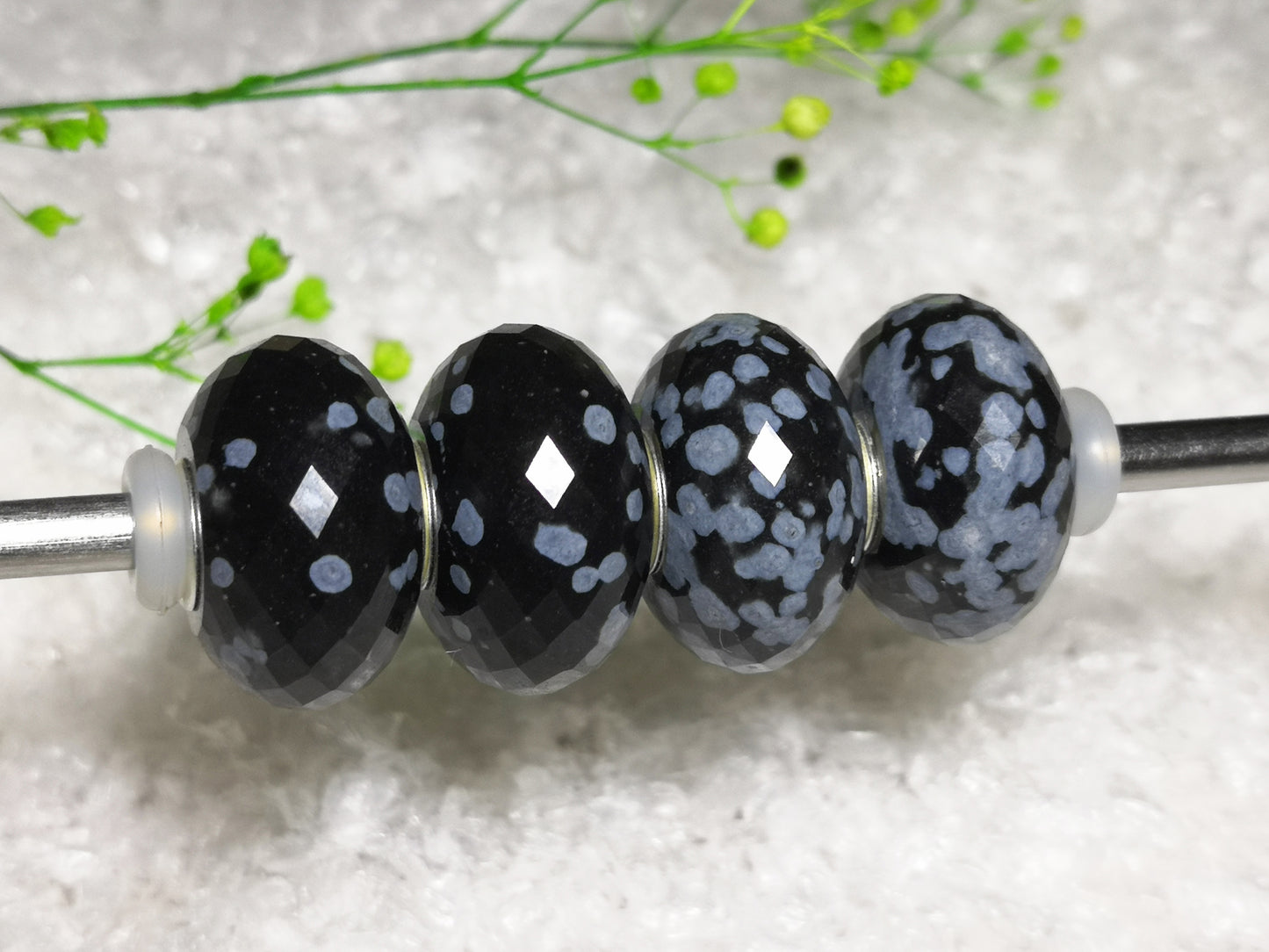 European Core Sterling Snowflake Stone Beads for Women with Small Core Compatible Trollbeads Bracelet