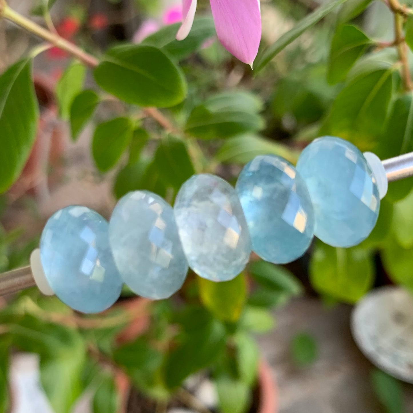 Ampearlbeads Faceted Aquamarine Bead with Silver Core Natural Gemstone beads for European Pandora or Trollbeads Bracelets and Bangles