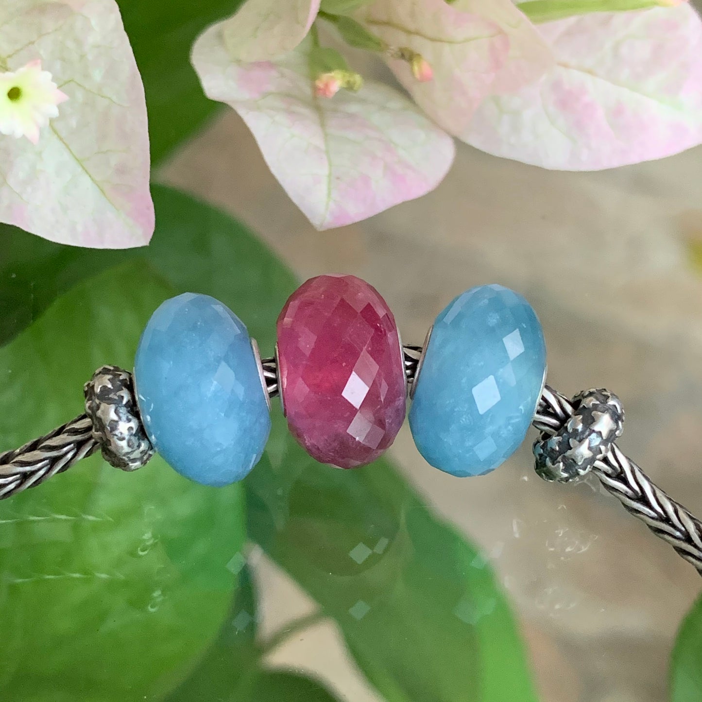 Ampearlbeads Faceted Aquamarine Bead with Silver Core Natural Gemstone beads for European Pandora or Trollbeads Bracelets and Bangles