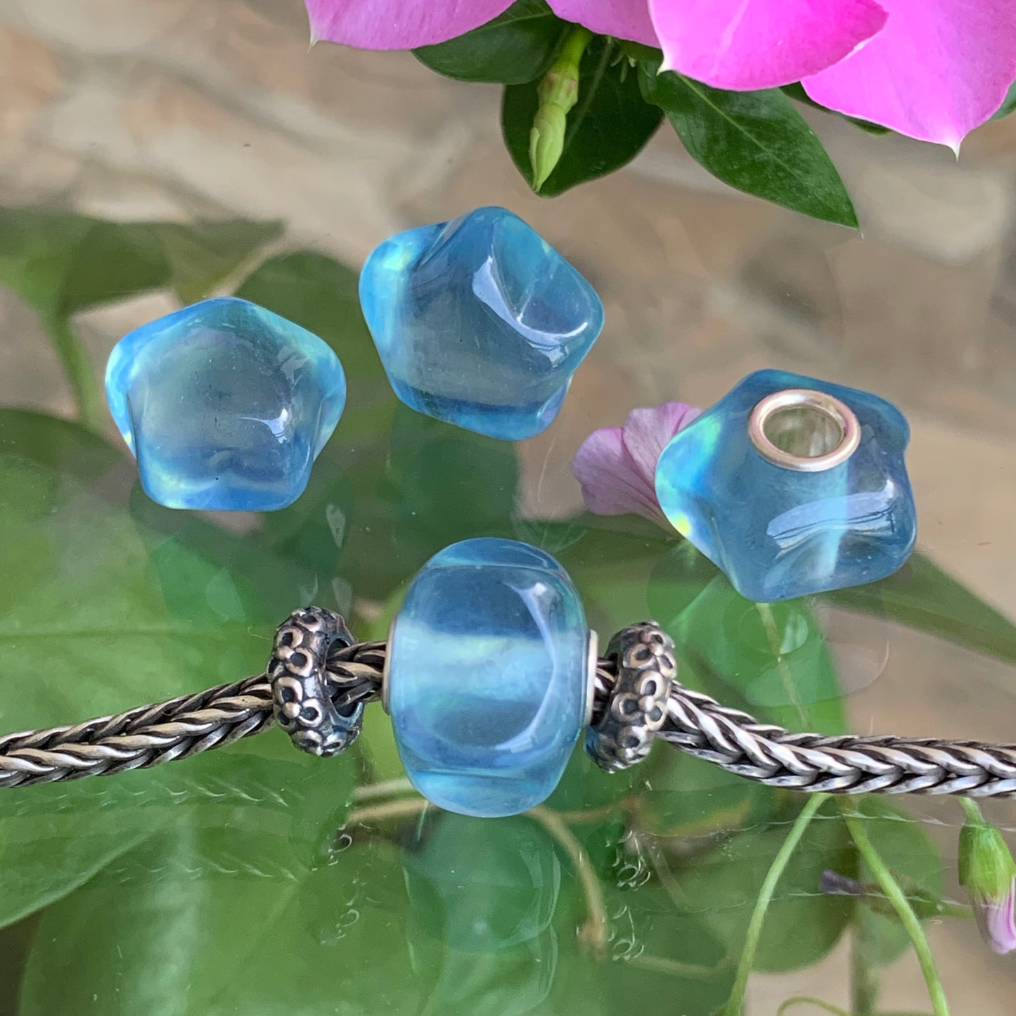 Ampearlbeads Star Aquamarine Beads with Silver Core Natural Gemstone beads for Bracelets and Bangles