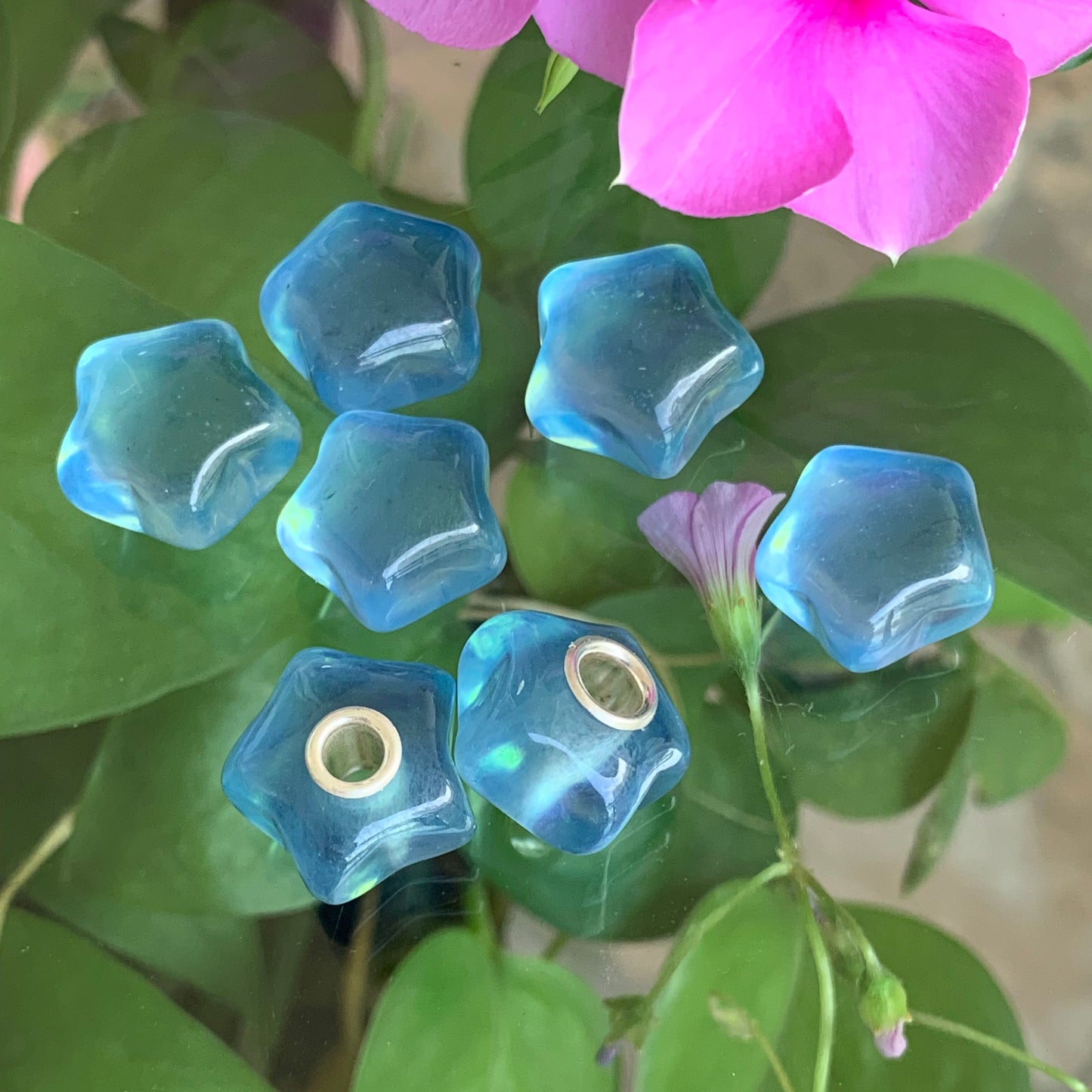 Ampearlbeads Star Aquamarine Beads with Silver Core Natural Gemstone beads for Bracelets and Bangles