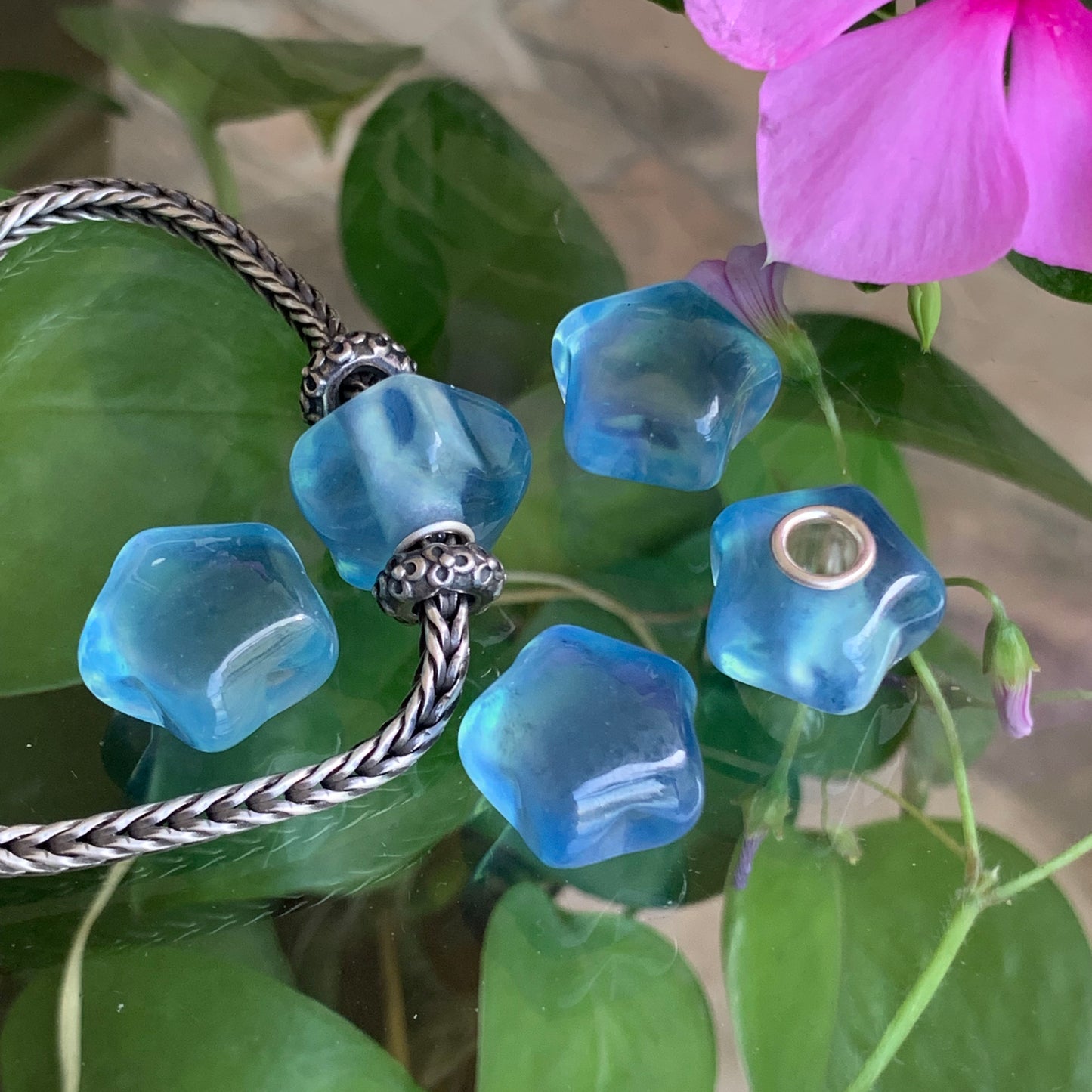Ampearlbeads Star Aquamarine Beads with Silver Core Natural Gemstone beads for Bracelets and Bangles