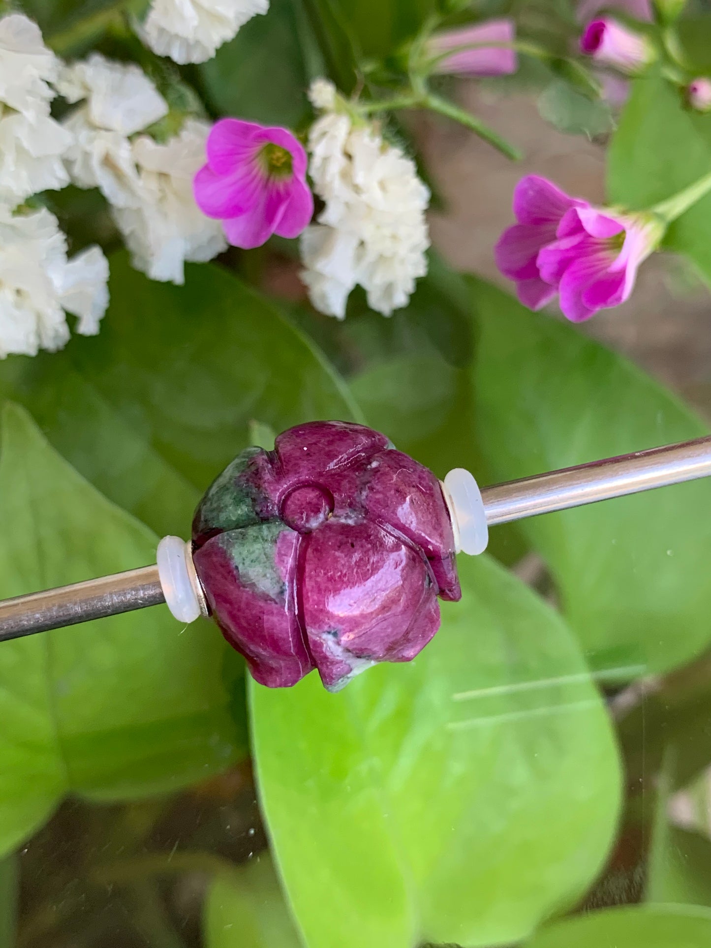 Stunning Carved Ruby Zoisite Labradorite Purple Mica Beads Rose Flowers Natural Gemstone Beads