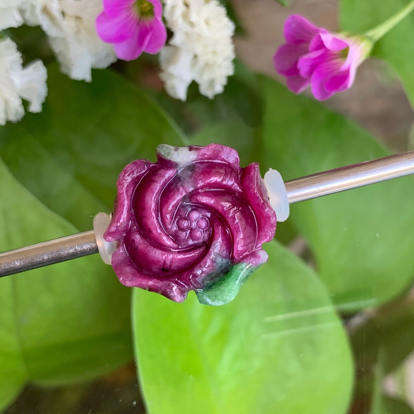 Stunning Carved Ruby Zoisite Labradorite Purple Mica Beads Rose Flowers Natural Gemstone Beads