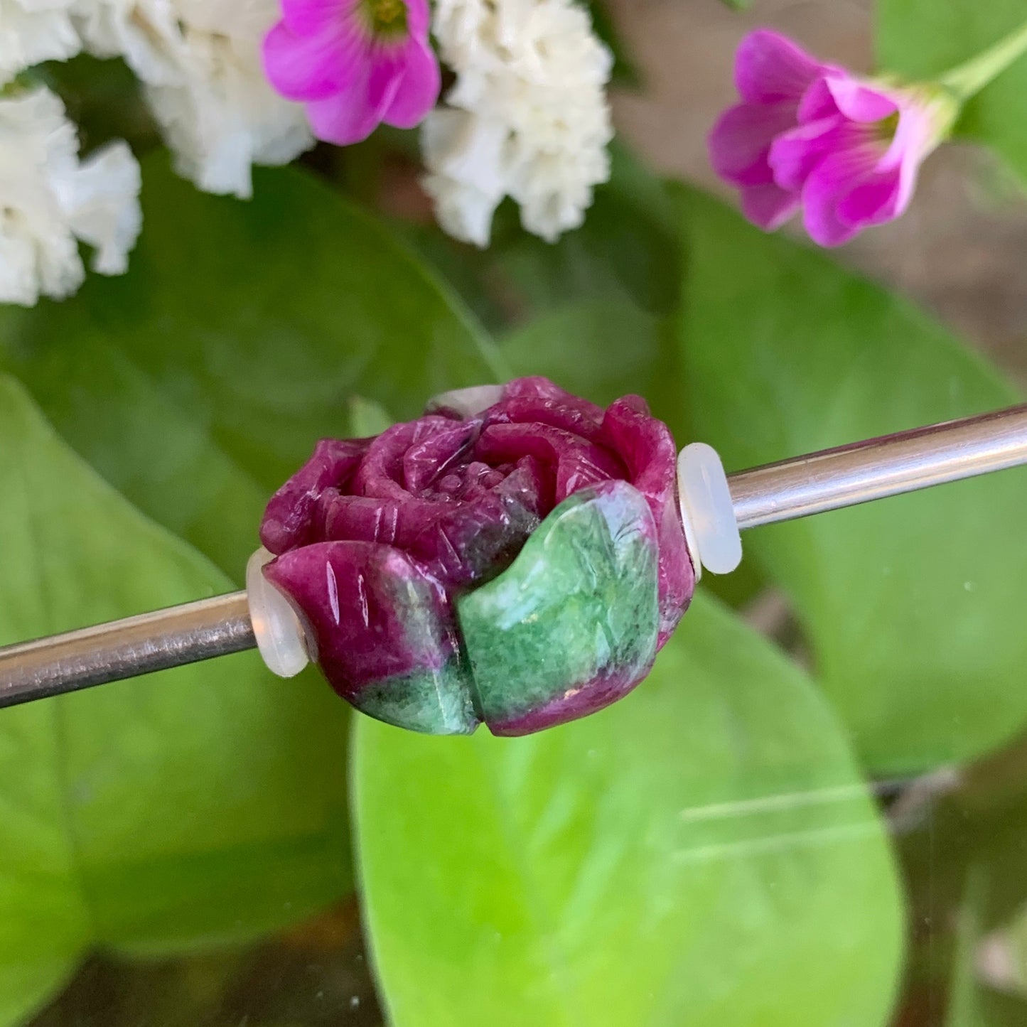 Stunning Carved Ruby Zoisite Labradorite Purple Mica Beads Rose Flowers Natural Gemstone Beads