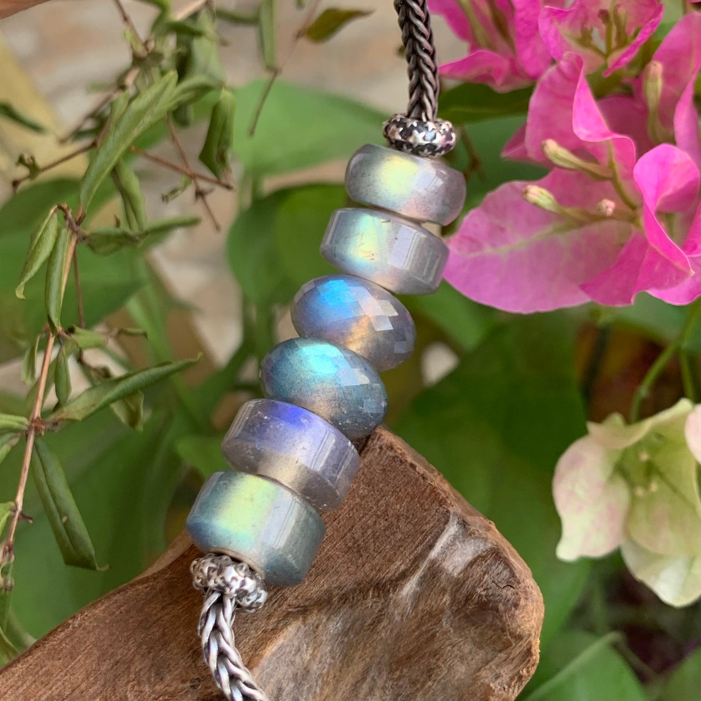 Charming Faceted Labradorite Beads and Smooth Wheel Shaped Labradorite Beads with Silver Core