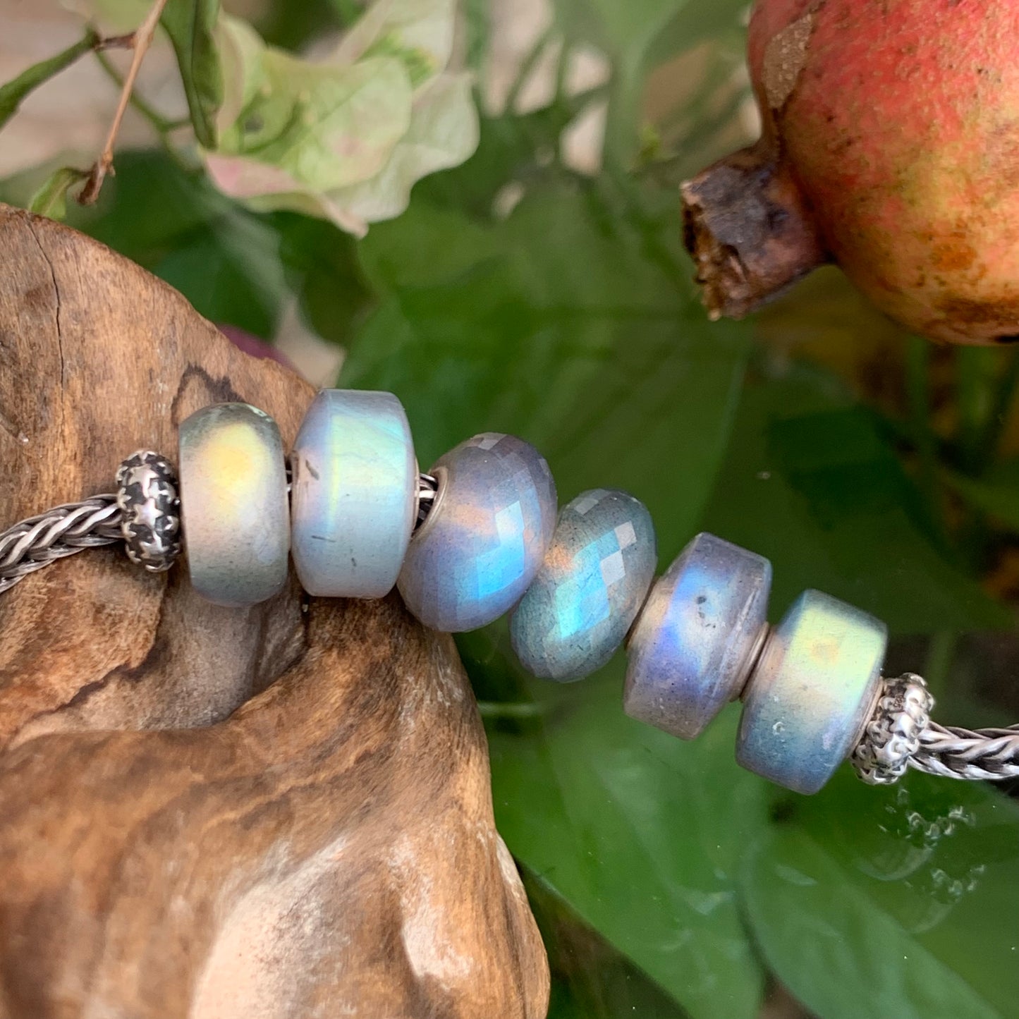 Charming Faceted Labradorite Beads and Smooth Wheel Shaped Labradorite Beads with Silver Core