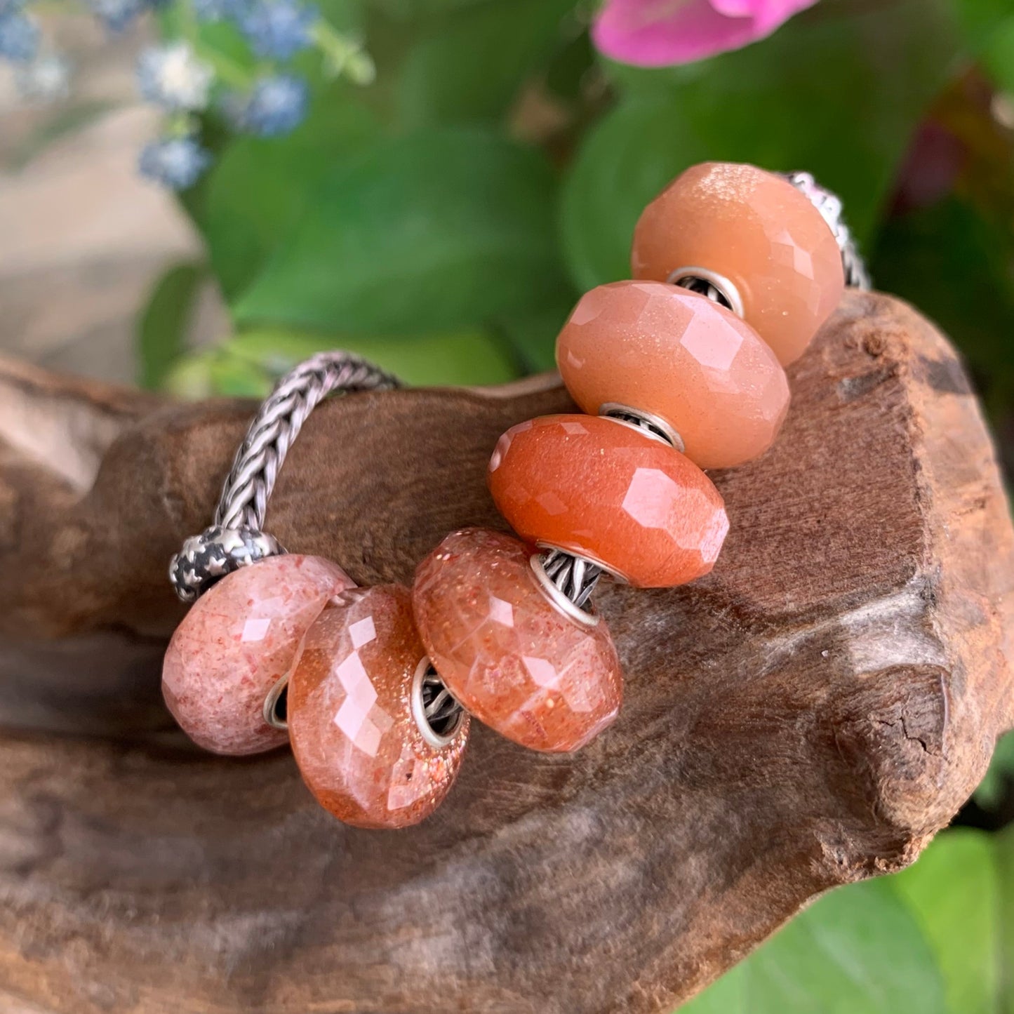 Natural Sunstone Golden Strawberry Quartz Beads Orange Moonstone for Pandora Bangles or Trollbeads Bracelets