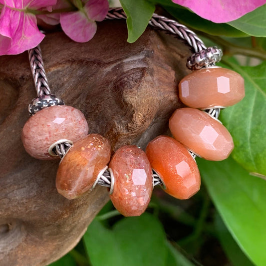 Natural Sunstone Golden Strawberry Quartz Beads Orange Moonstone for Pandora Bangles or Trollbeads Bracelets