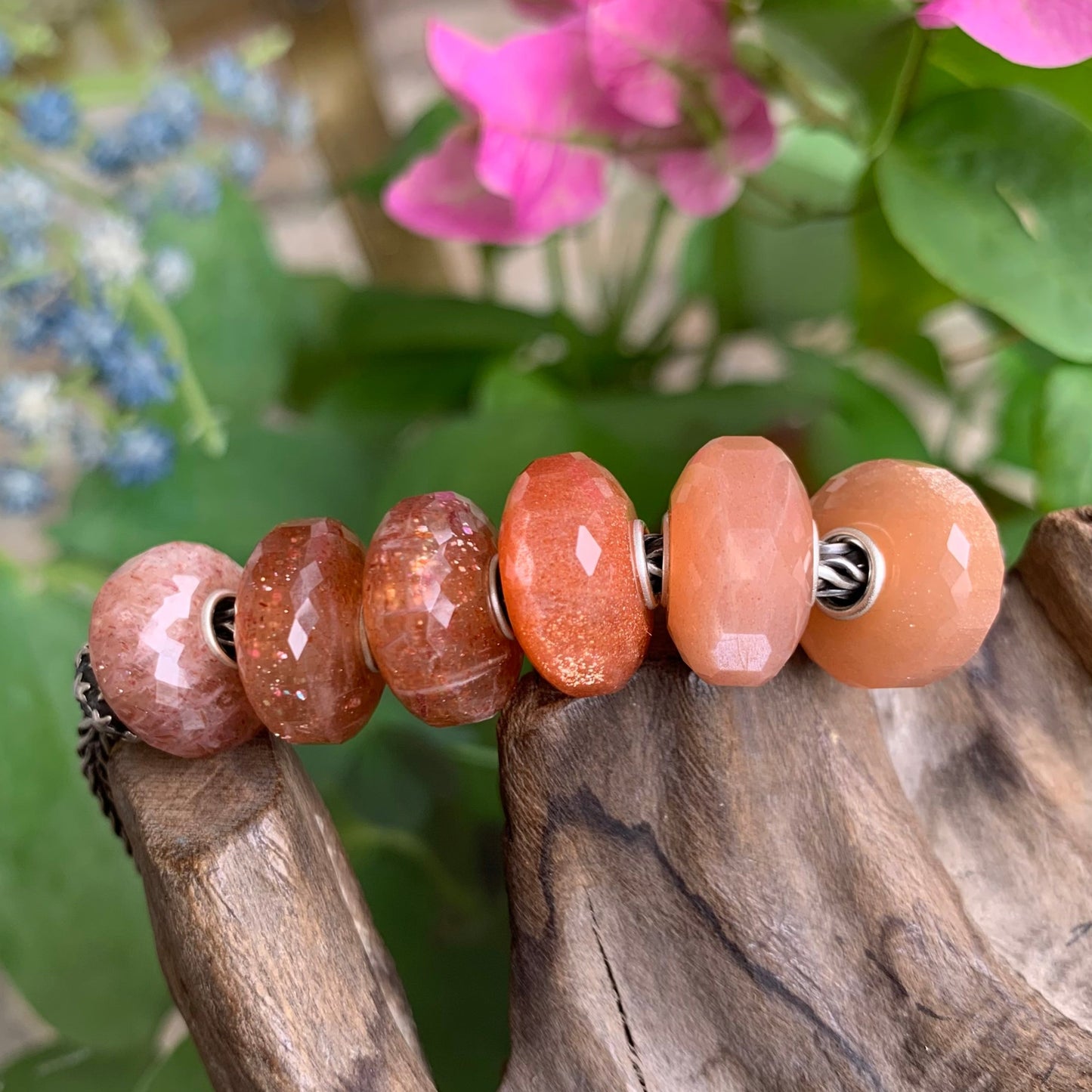 Natural Sunstone Golden Strawberry Quartz Beads Orange Moonstone for Pandora Bangles or Trollbeads Bracelets