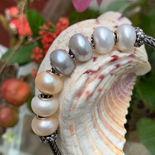 White Pearl Beads Orange Pink and Grey Freshwater Pearl Beads with Small Core for European Bracelets and Bangles