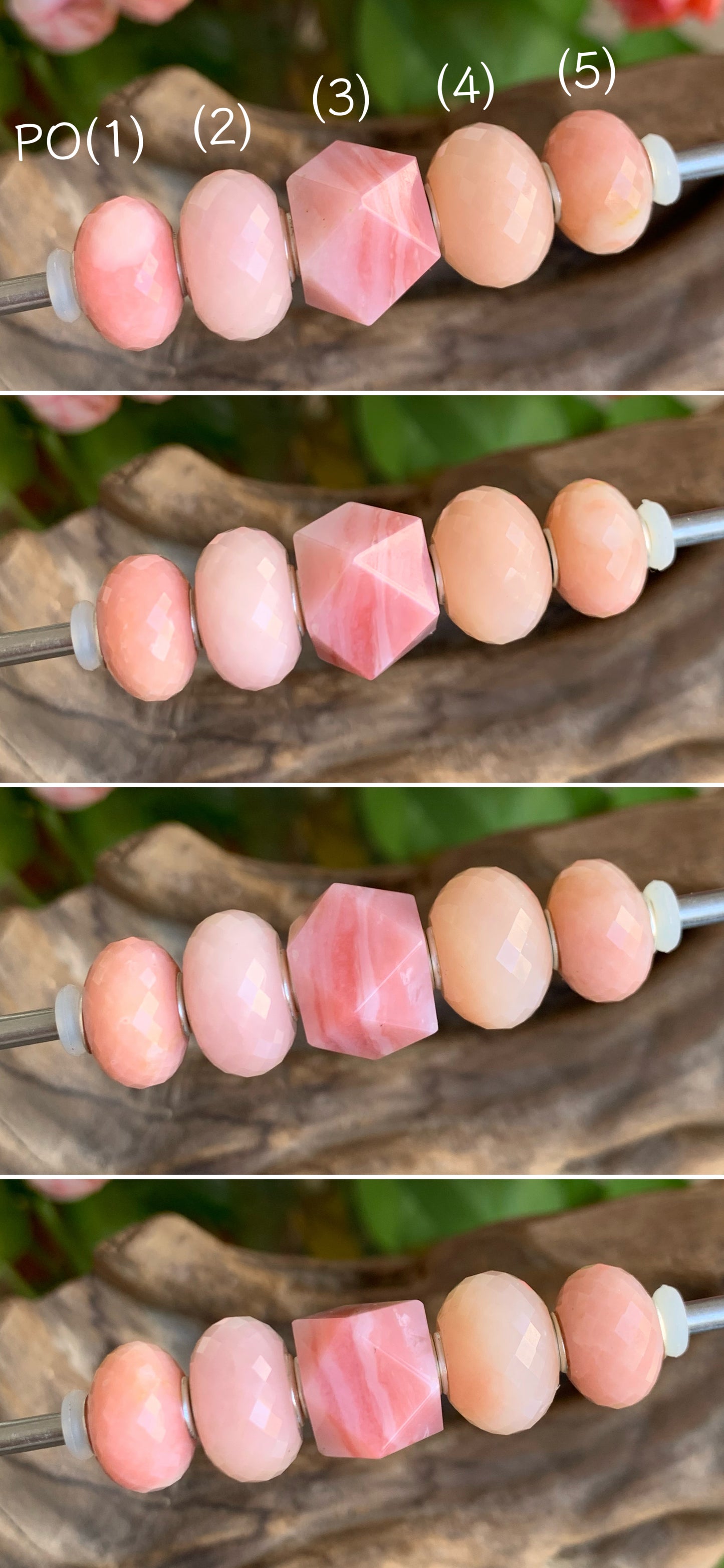 Natural Flat and Polyhedron Pink Opal Beads with Big Core Fits European Charm Bracelets