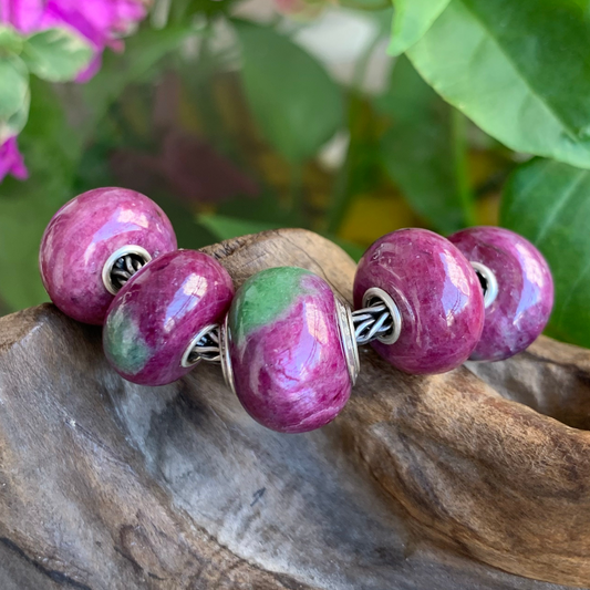 Flat Smooth Ruby Beads Ruby Zoisite Beads Fit European Trollbeads Bracelets and Some of the Pandora Bangles