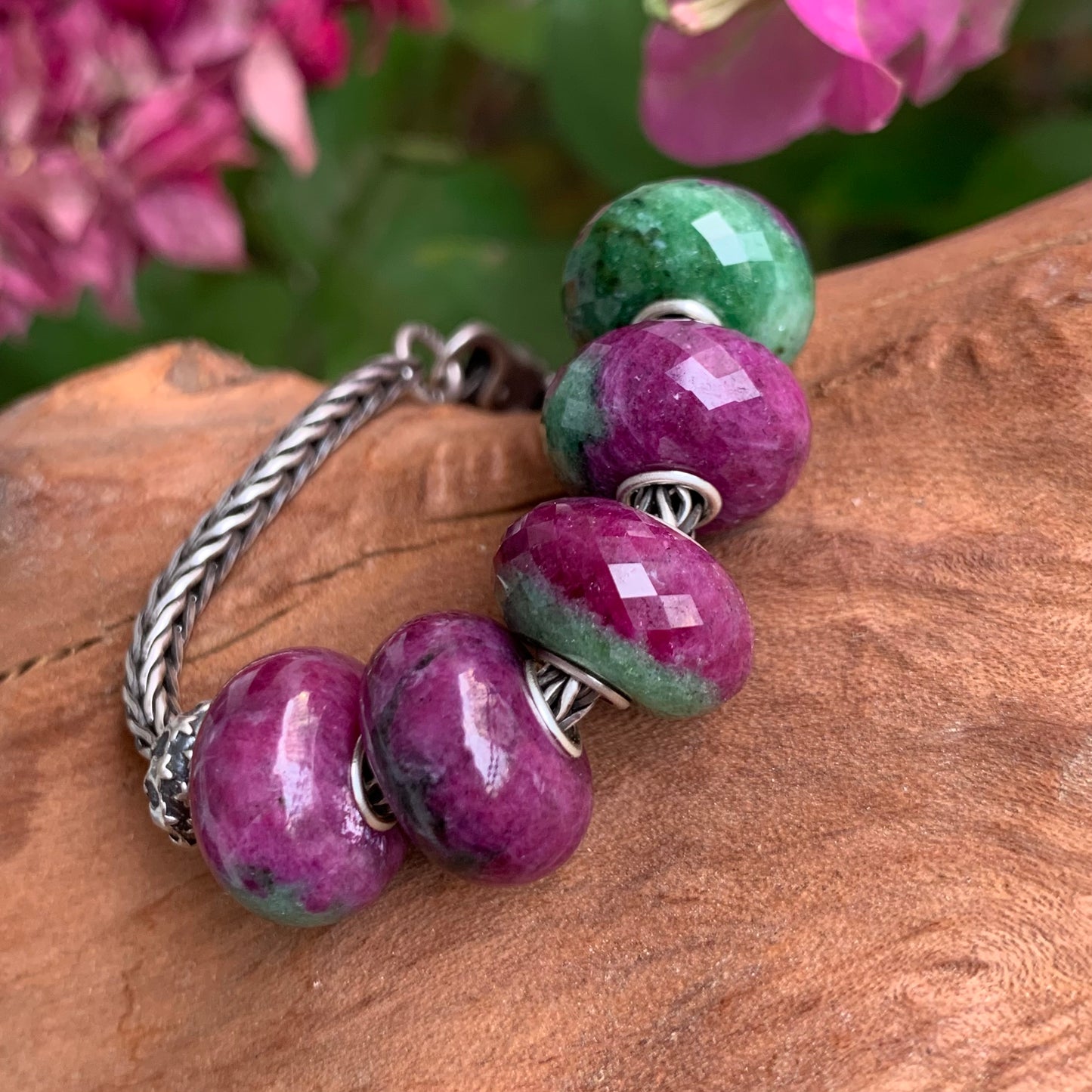 Faceted and Smooth Ruby Beads Ruby Zoisite Beads Fit European Trollbeads Bracelets and Some of the Pandora Bangles