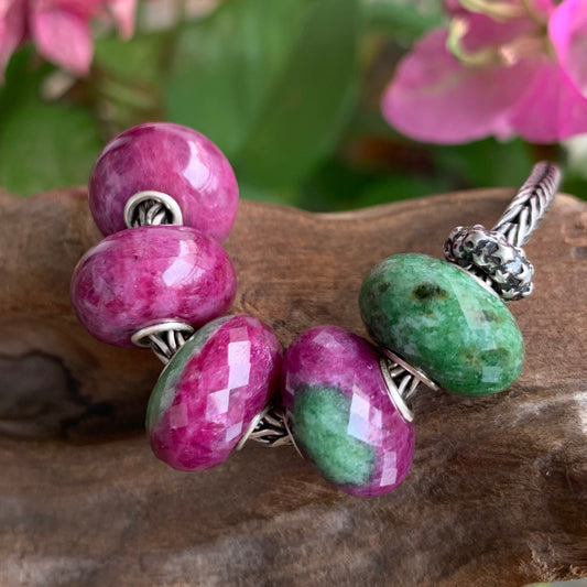 Faceted and Smooth Ruby Beads Ruby Zoisite Beads Fit European Trollbeads Bracelets and Some of the Pandora Bangles