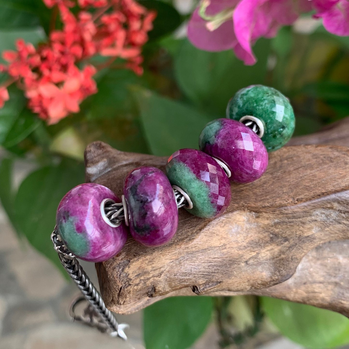 Faceted and Smooth Ruby Beads Ruby Zoisite Beads Fit European Trollbeads Bracelets and Some of the Pandora Bangles