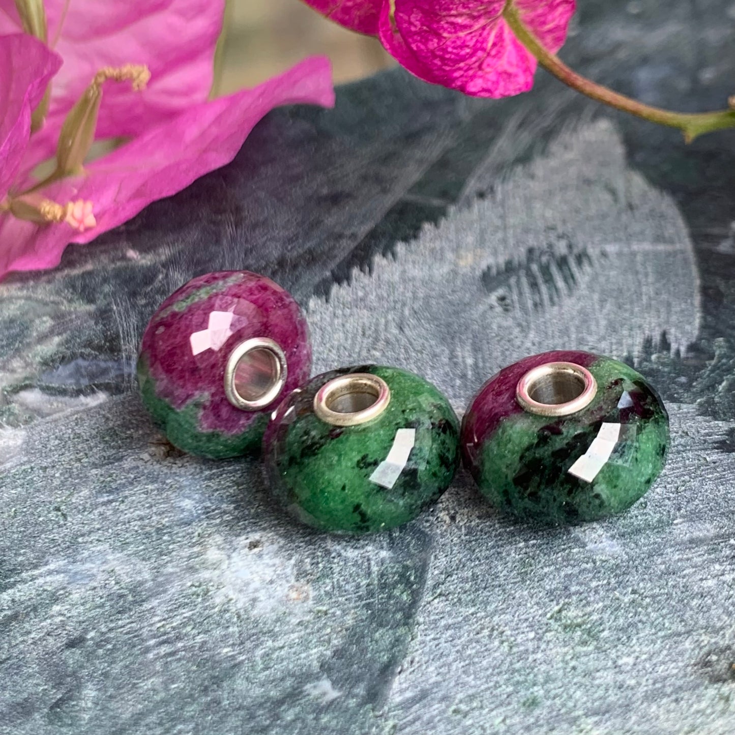 Stunning Faceted Ruby Zoisite Beads Fit European Trollbeads Bracelets and Some of the Pandora Bangles