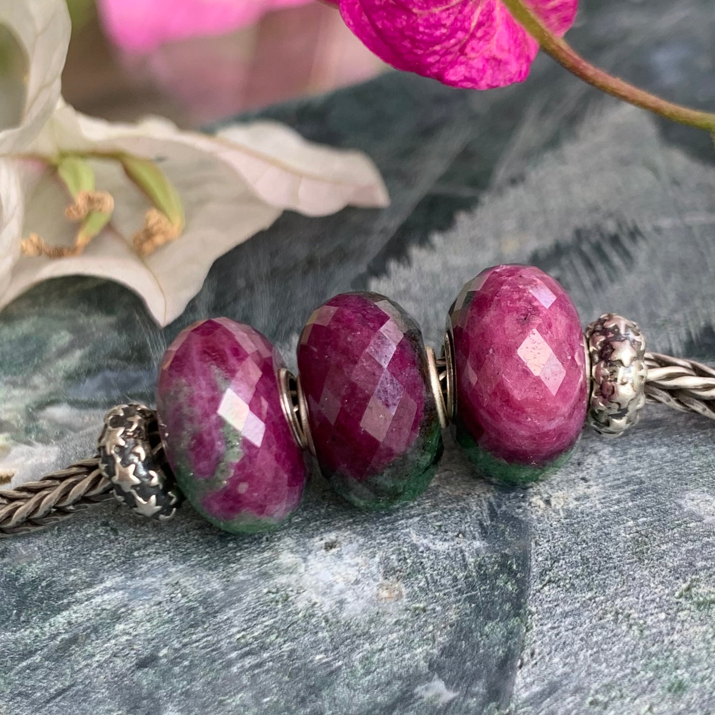 Stunning Faceted Ruby Zoisite Beads Fit European Trollbeads Bracelets and Some of the Pandora Bangles