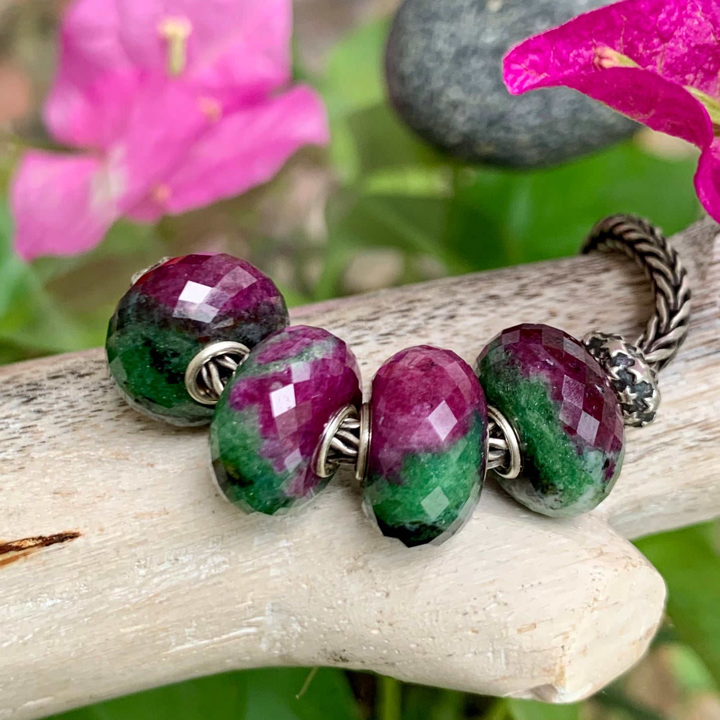 Stunning Faceted Ruby Zoisite Beads Fit European Trollbeads Bracelets and Some of the Pandora Bangles