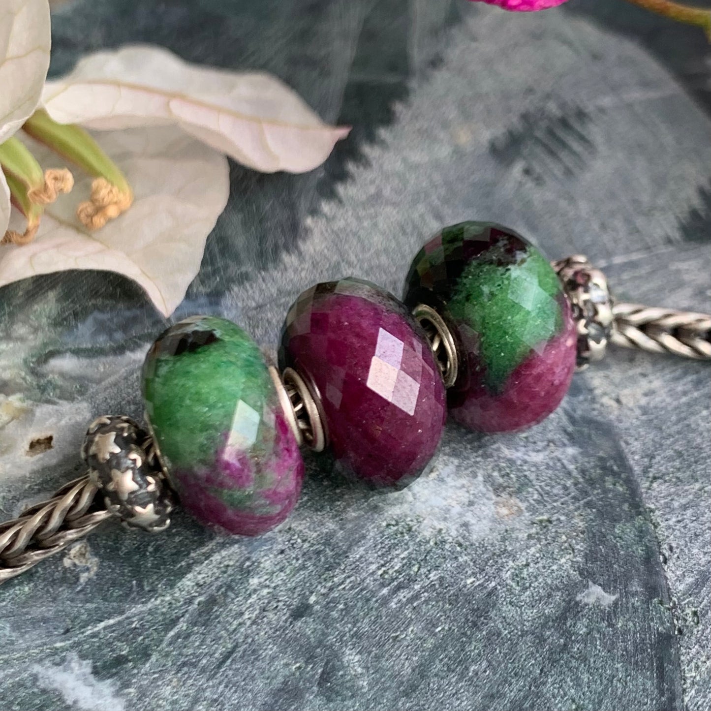 Stunning Faceted Ruby Zoisite Beads Fit European Trollbeads Bracelets and Some of the Pandora Bangles