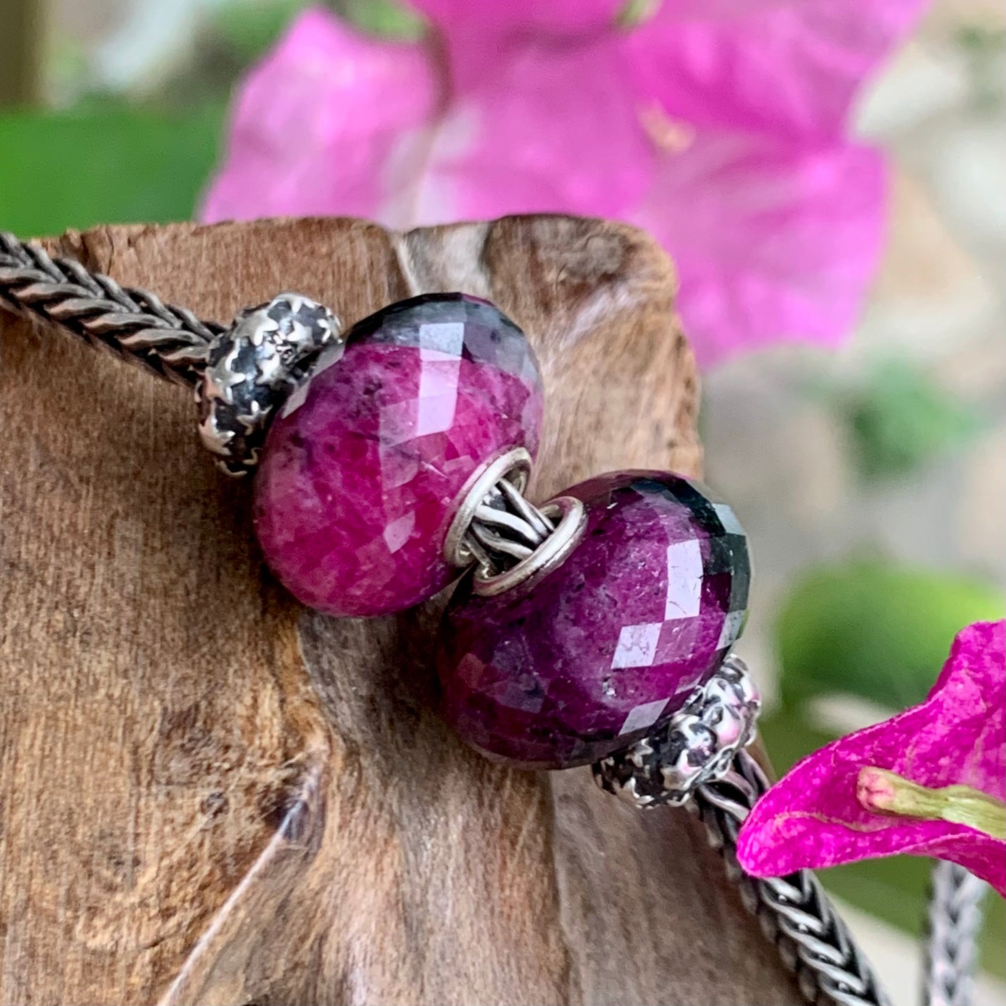 Faceted Ruby and Black Tourmaline Beads Fit European Trollbeads Bracelets and Some of the Pandora Bangles