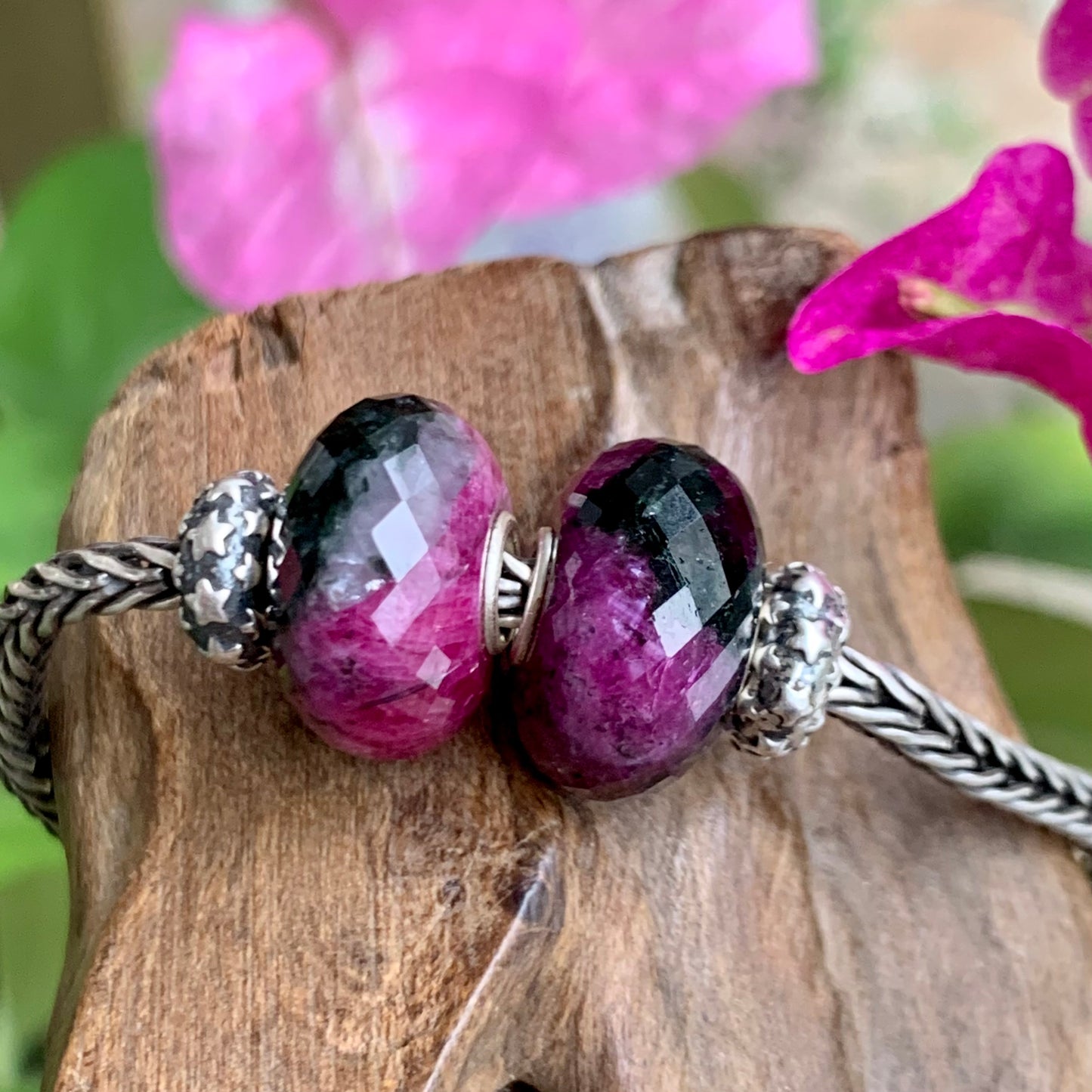 Faceted Ruby and Black Tourmaline Beads Fit European Trollbeads Bracelets and Some of the Pandora Bangles