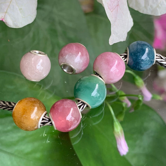 Mini Round Tourmaline Beads with Silver Core for European Trollbeads Bracelets or Some Pandora Bangles