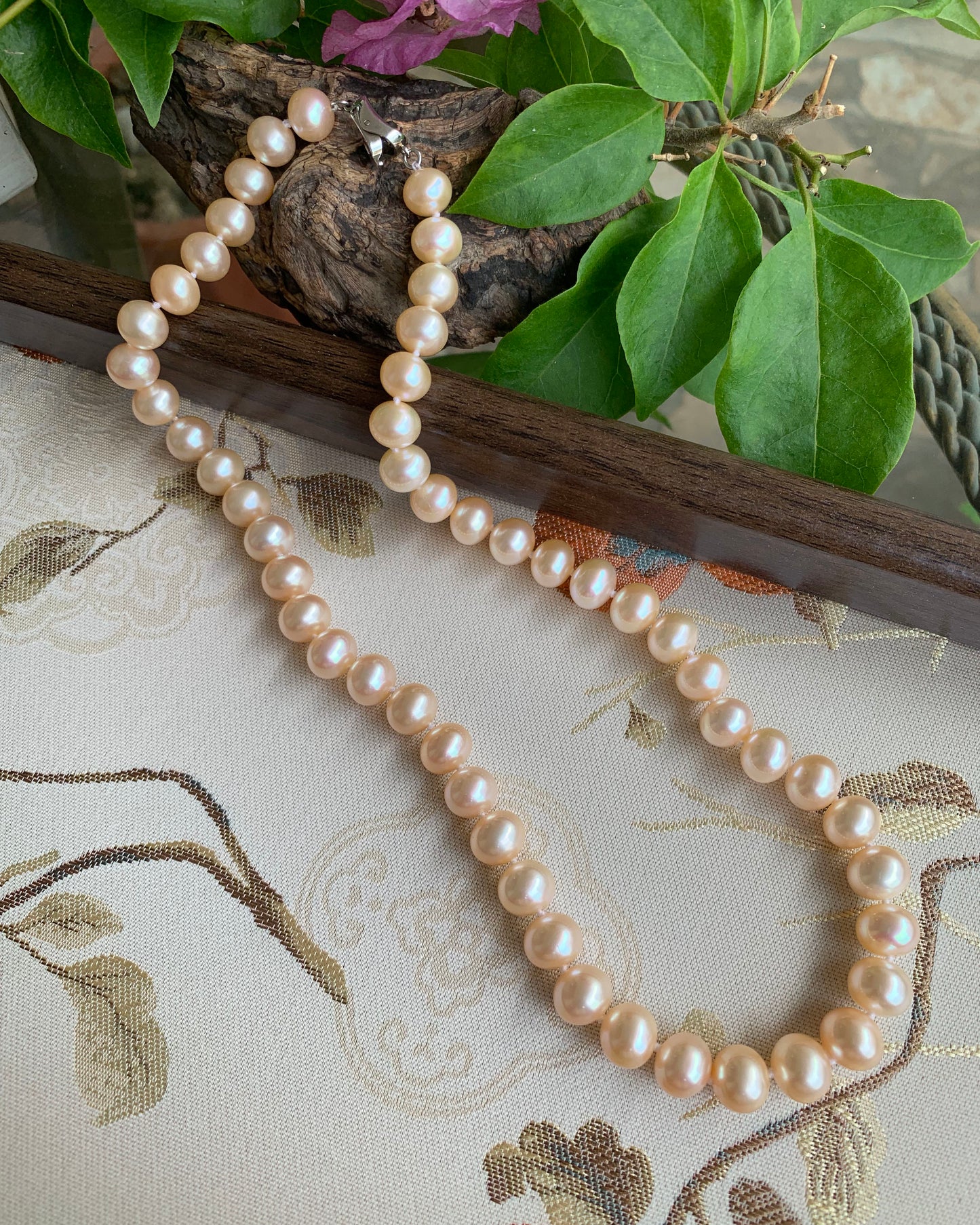 Natural Light Orange Pearl Charm Necklace Gift for Women Wedding Anniversary