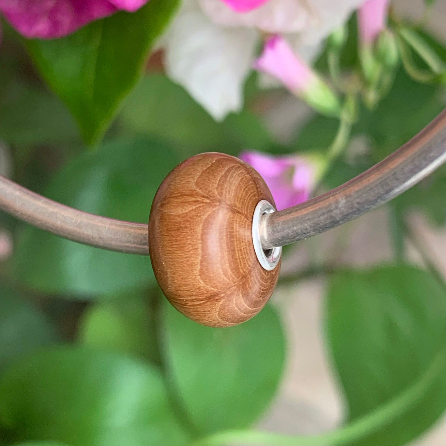 Ampearlbeads Natural Six Paths Wooden Beads with Sterling Silver Core for Bracelets or Bangles