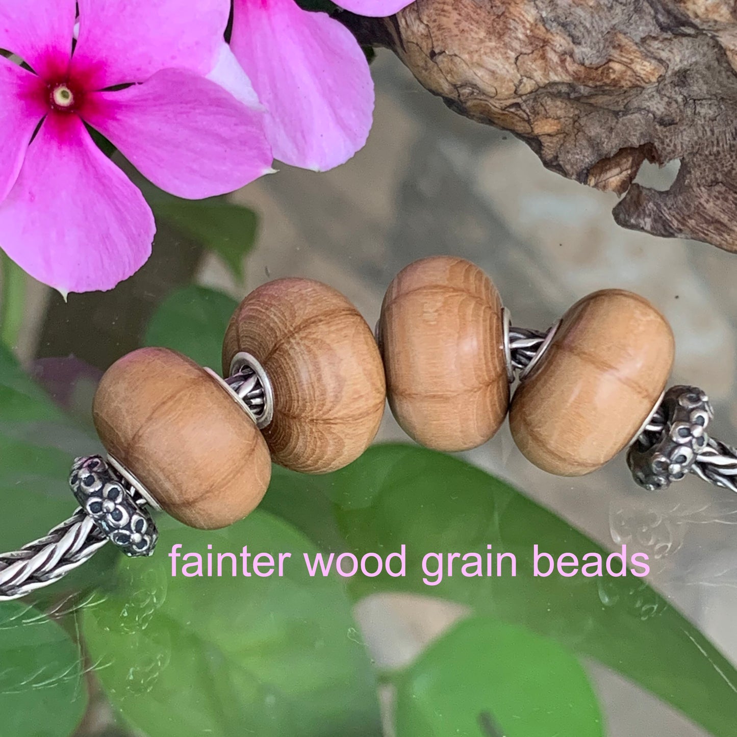 Ampearlbeads Natural Six Paths Wooden Beads with Sterling Silver Core for Bracelets or Bangles
