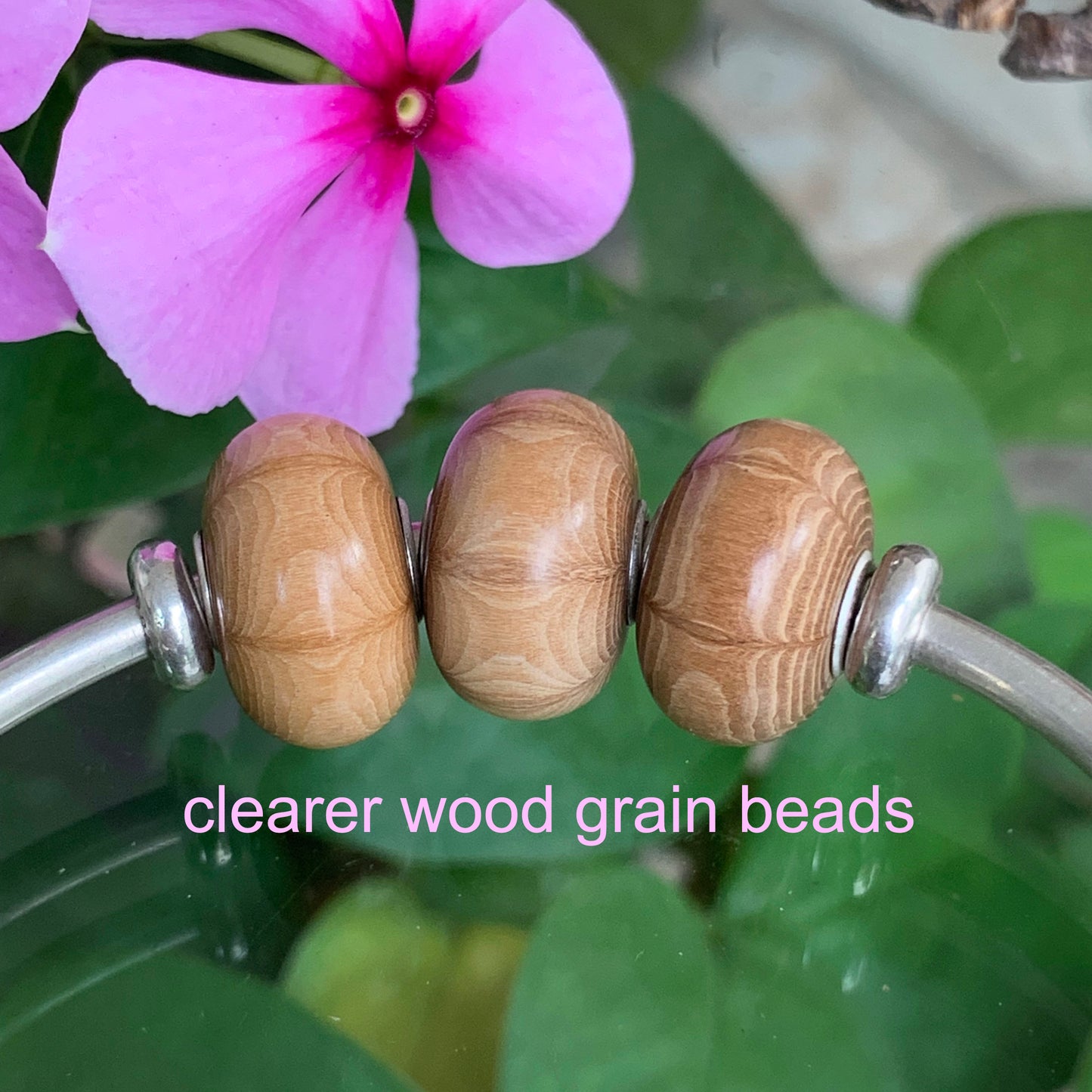 Ampearlbeads Natural Six Paths Wooden Beads with Sterling Silver Core for Bracelets or Bangles