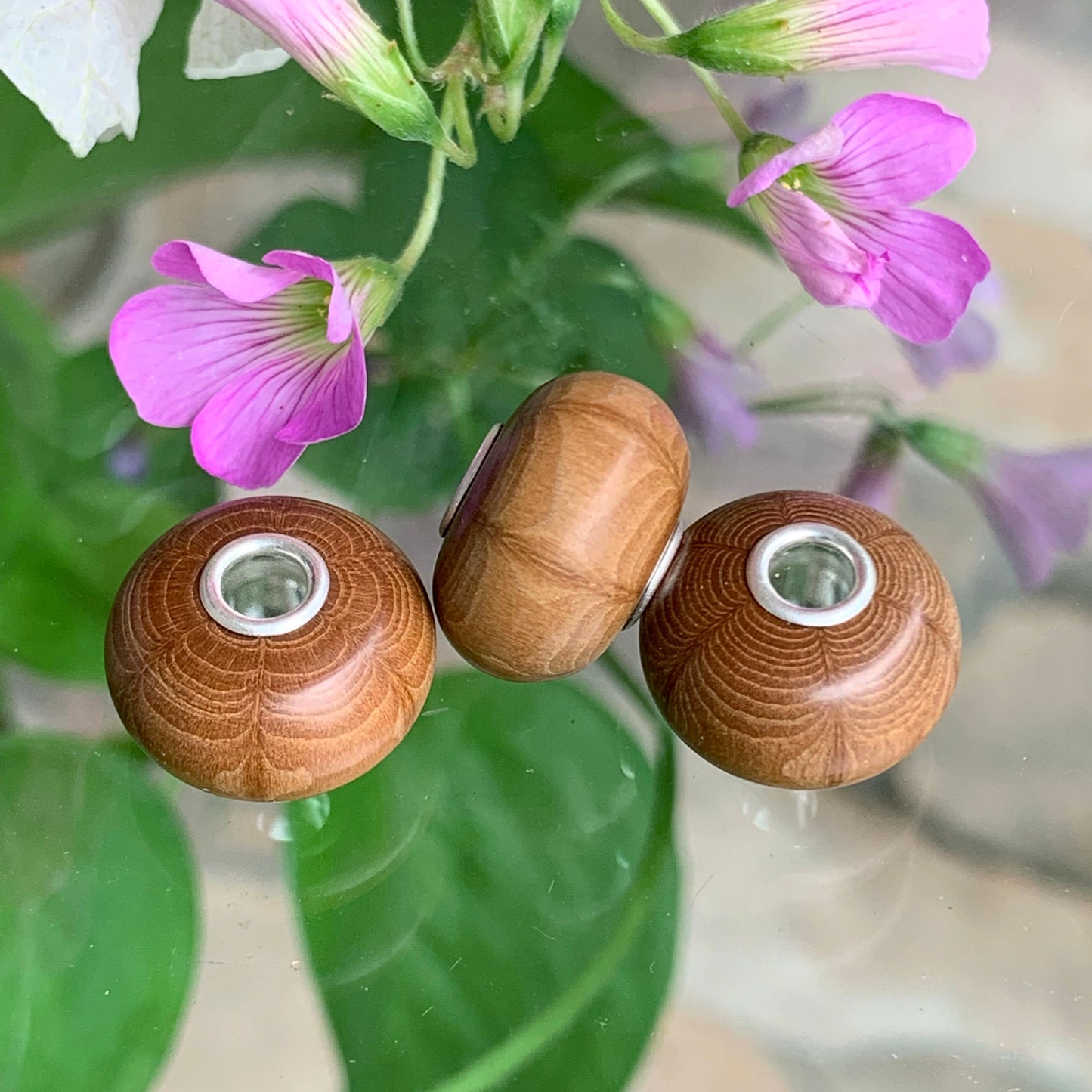 Ampearlbeads Natural Six Paths Wooden Beads with Sterling Silver Core for Bracelets or Bangles