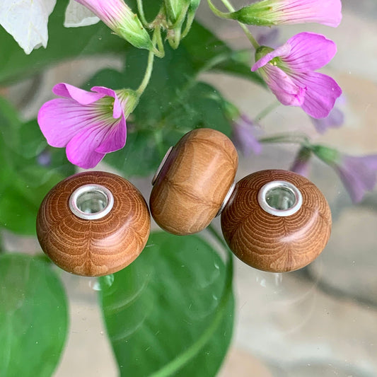 Ampearlbeads Natural Six Paths Wooden Beads with Sterling Silver Core for Bracelets or Bangles