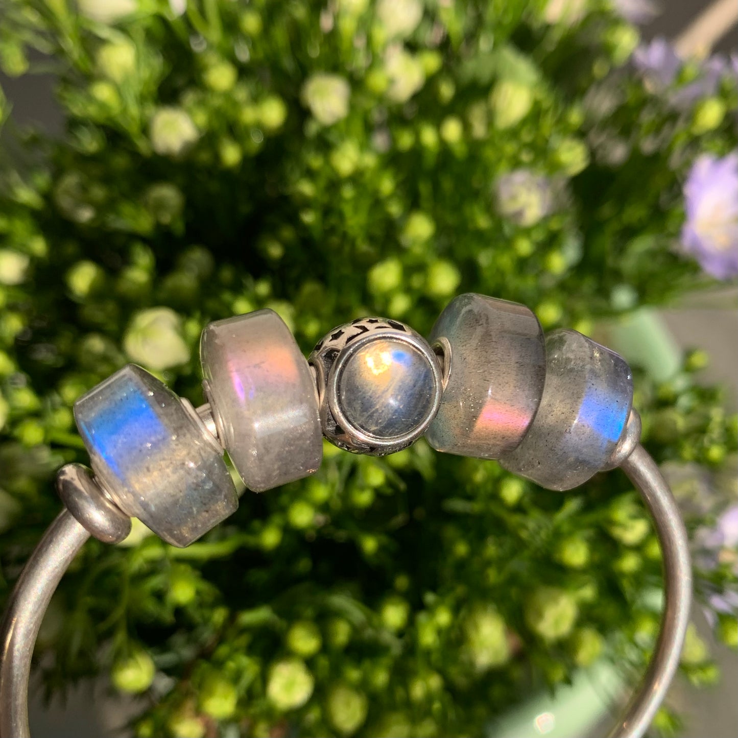 Smooth Labradorite Beads Polished Natural Gemstone with Sterling Silver Core