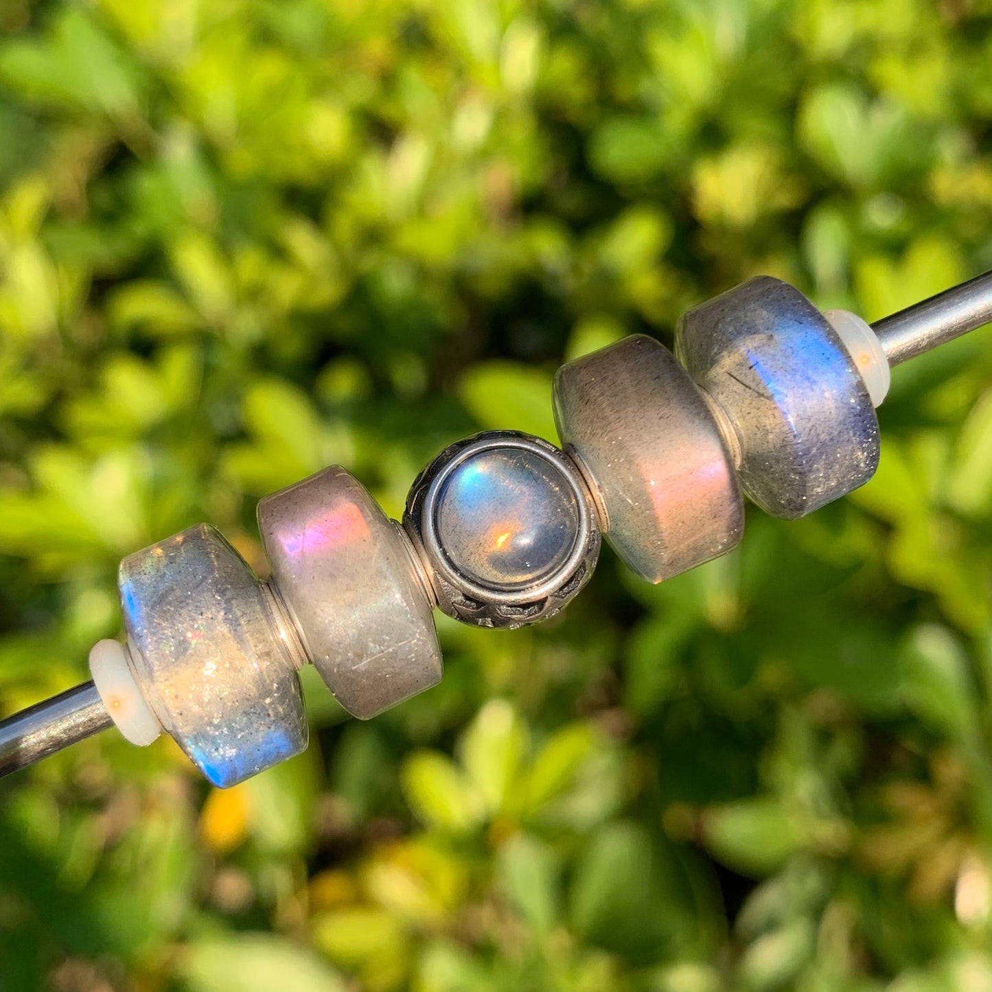 Smooth Labradorite Beads Polished Natural Gemstone with Sterling Silver Core