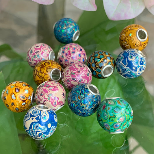 Colorful Natural Resin Painted Handmade Wooden Beads Inlaid with Opal or Shell