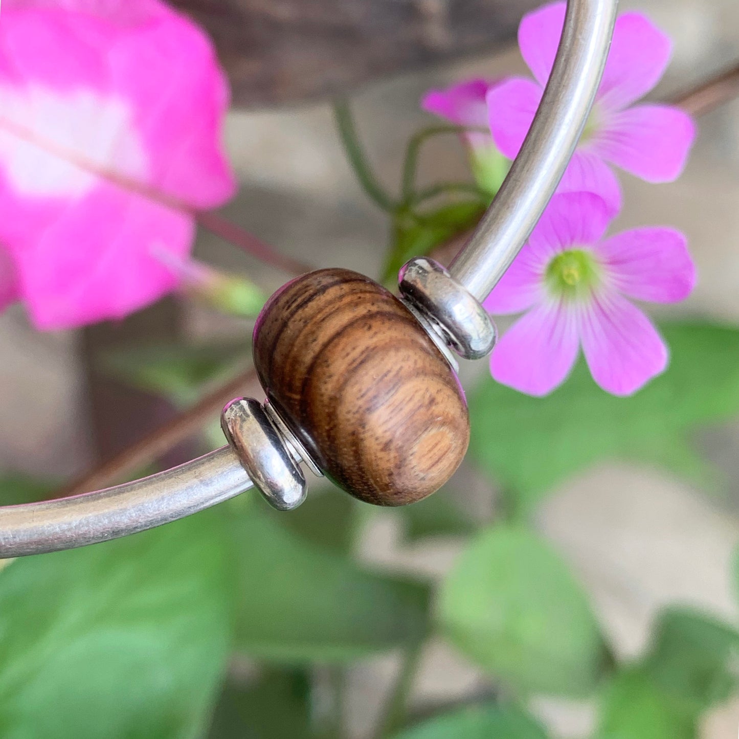 Ampearlbeads Natural Wooden Beads with Sterling Sliver Core for Bracelets or Bangles