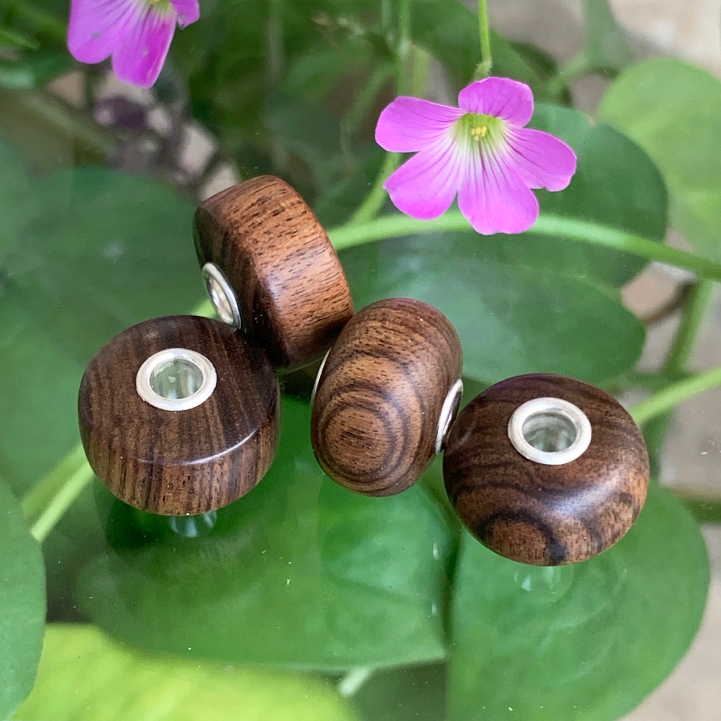 Ampearlbeads Natural Wooden Beads with Sterling Sliver Core for Bracelets or Bangles