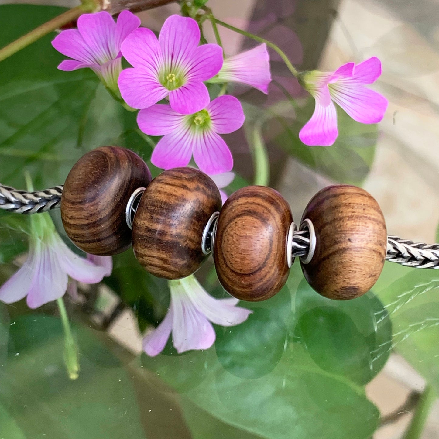 Ampearlbeads Natural Wooden Beads with Sterling Sliver Core for Bracelets or Bangles