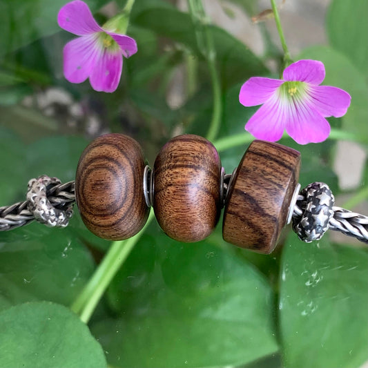 Ampearlbeads Natural Wooden Beads with Sterling Sliver Core for Bracelets or Bangles