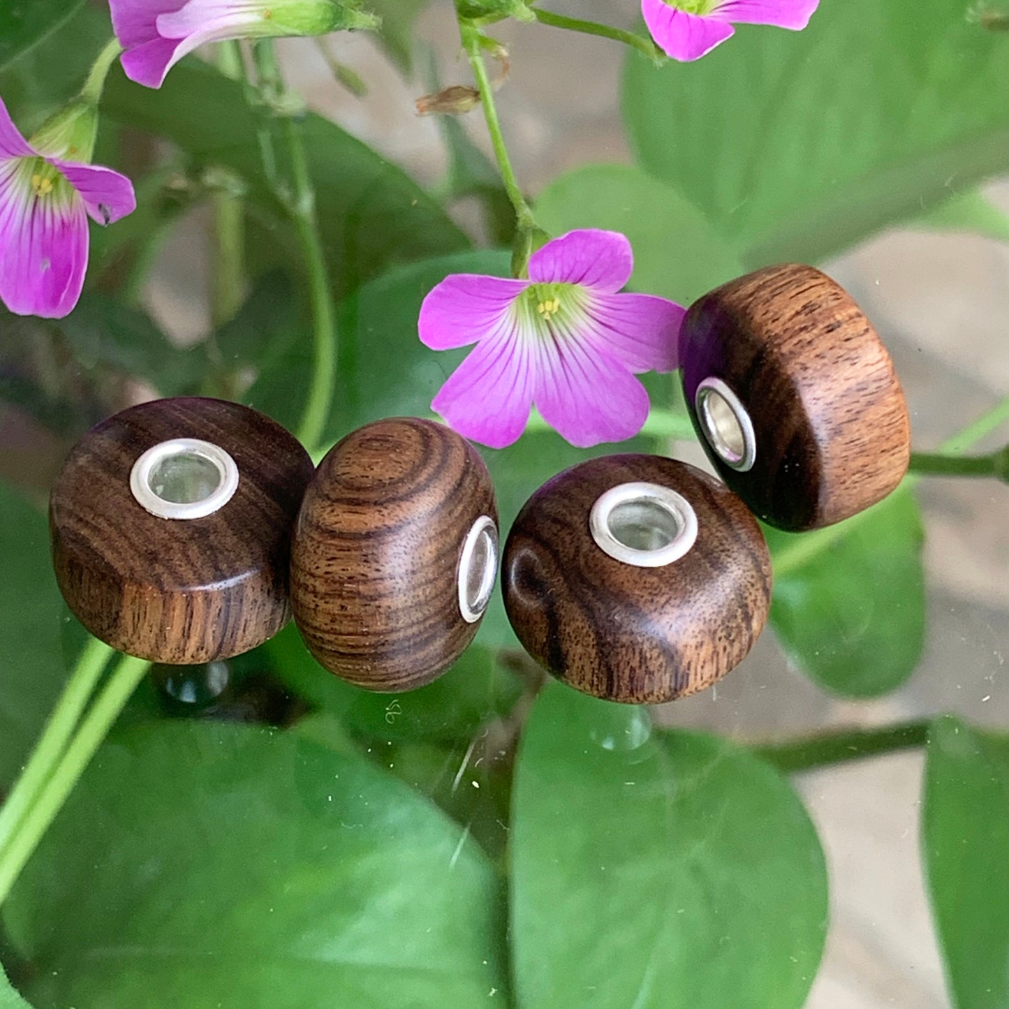 Ampearlbeads Natural Wooden Beads with Sterling Sliver Core for Bracelets or Bangles
