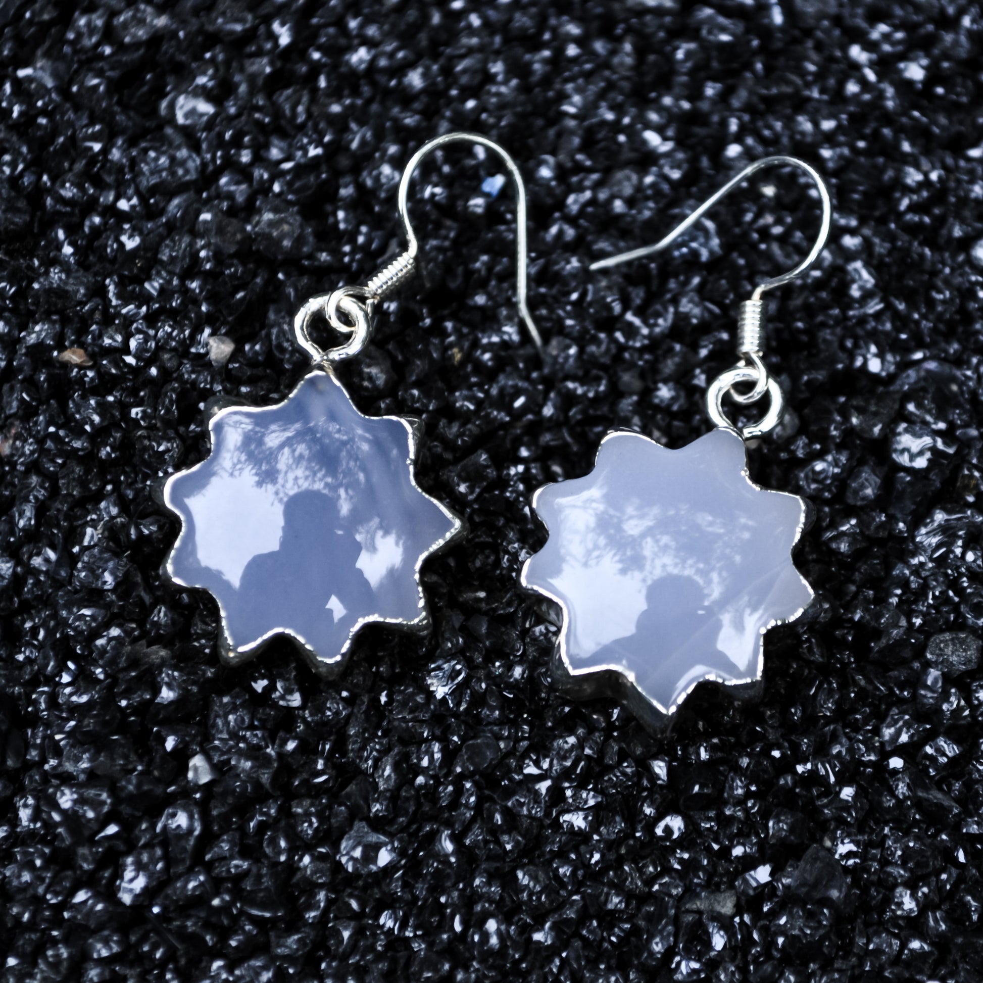 blue chalcedony gemstone earring with silver copper