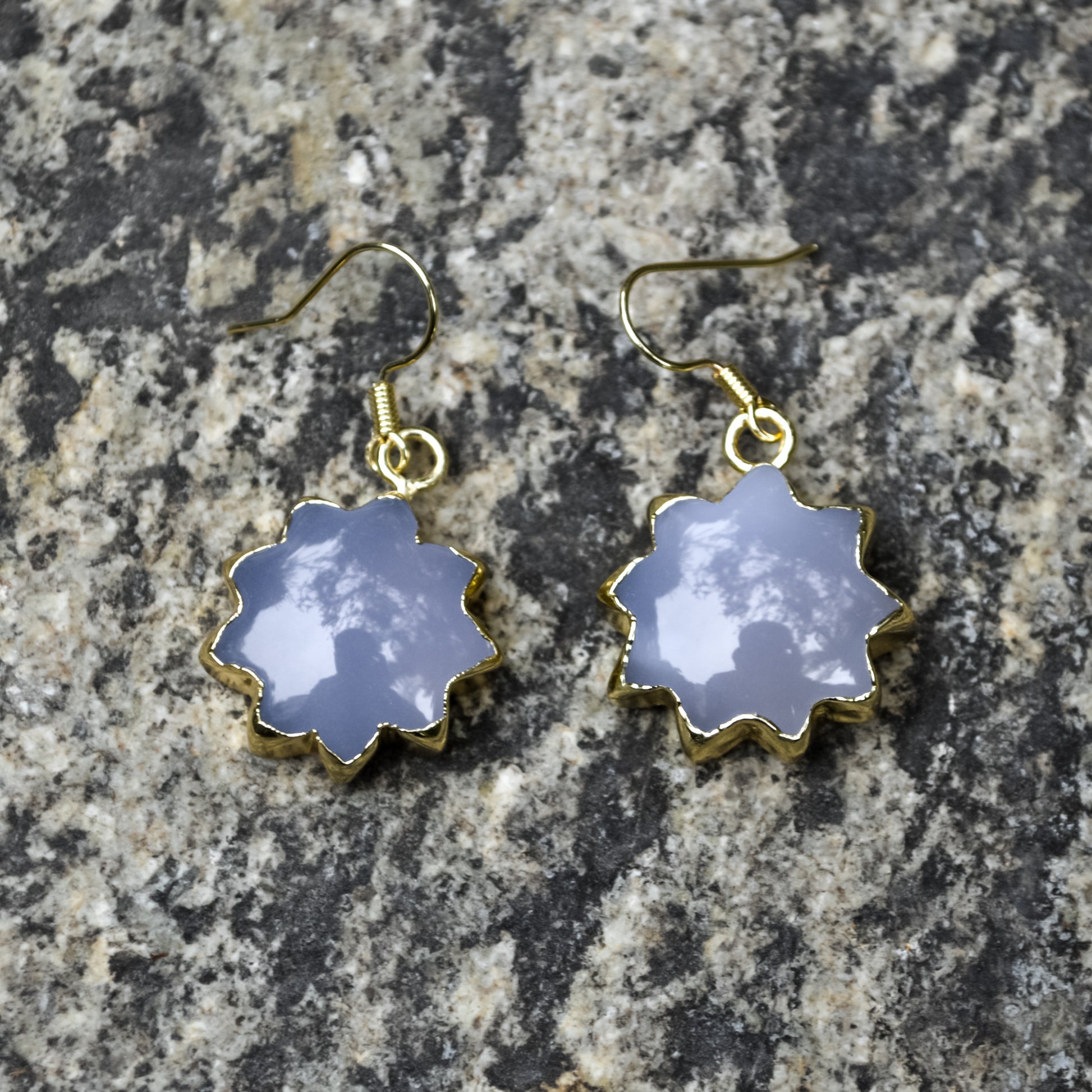blue chalcedony gemstone earring with gold copper