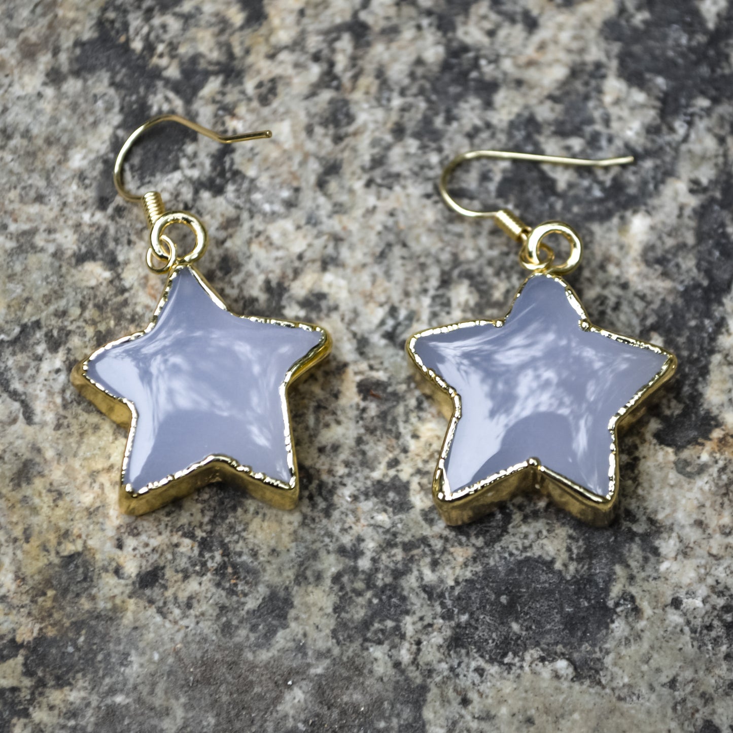 Elegant Star Shape Natural Blue Chalcedony Gemstone Earring with Copper