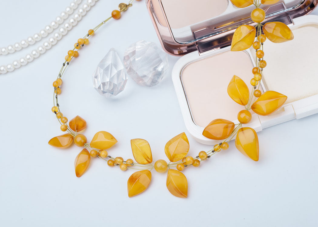 Baltic Amber Necklace with Polished Multi-Size Butterscotch Amber Beads Shaped as Flower